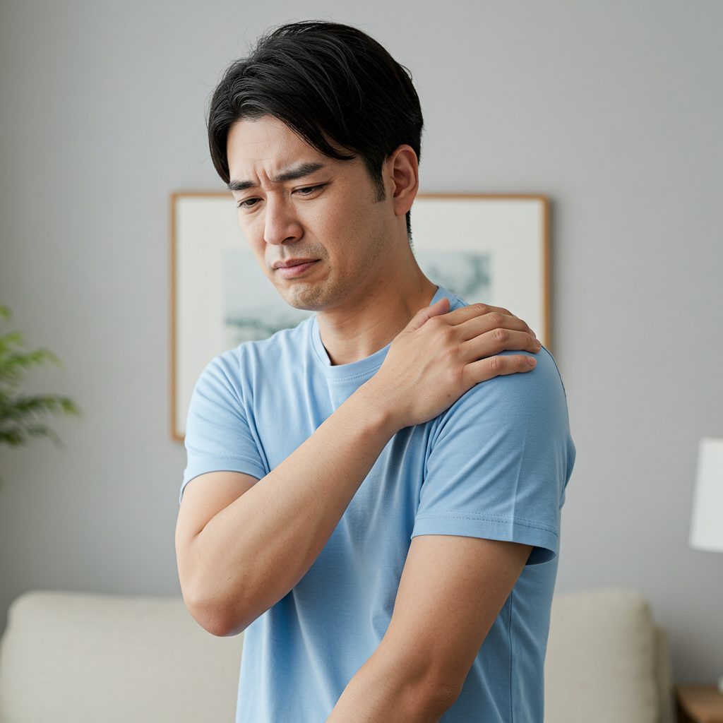 肩の痛みで悩んでいる様子